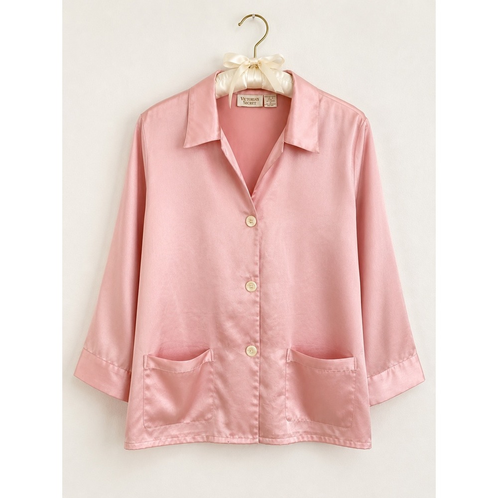 Victoria's Secret Vintage 90s Gold Label Pink Satin Pajama Top Balletcore Size S